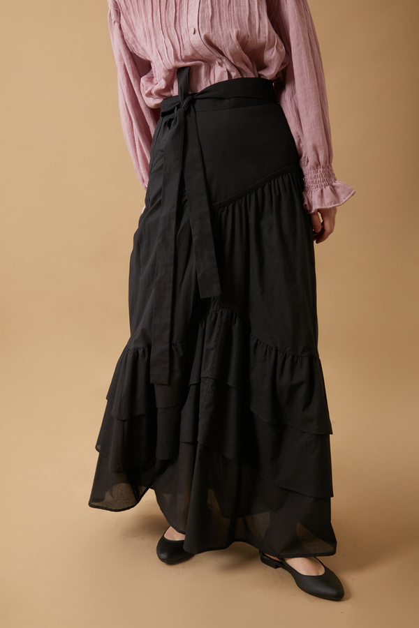 Layered Gathered Skirt Black - 4