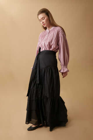 Layered Gathered Skirt Black - 5