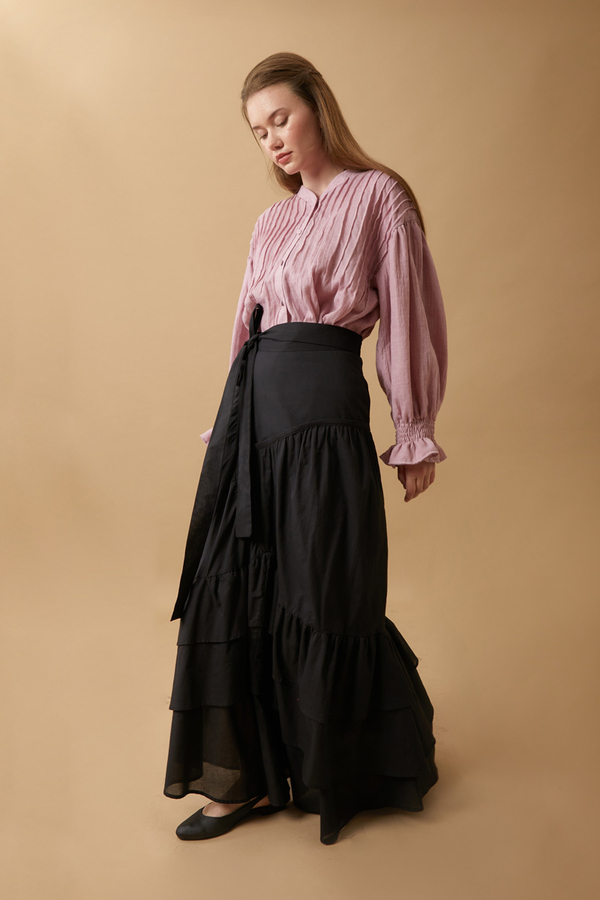 Layered Gathered Skirt Black - 5