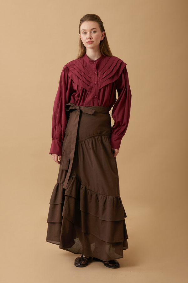 Layered Gathered Skirt Brown 