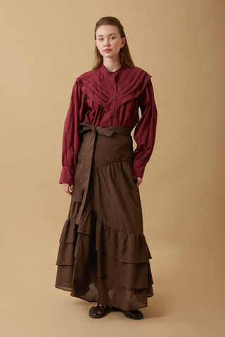Layered Gathered Skirt Brown - 1