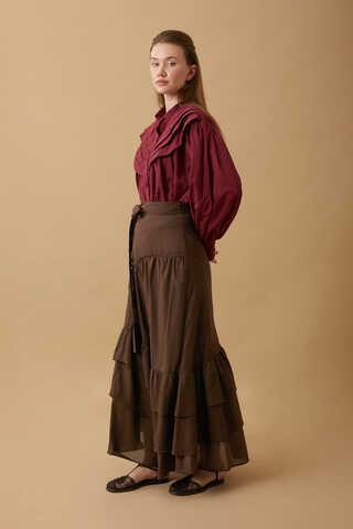 Layered Gathered Skirt Brown - 2