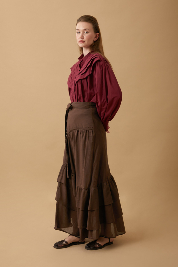 Layered Gathered Skirt Brown (1)