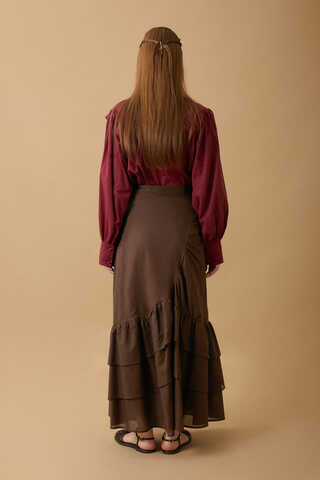 Layered Gathered Skirt Brown - 6
