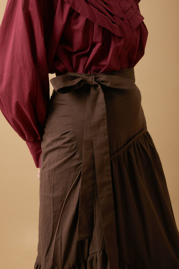 Layered Gathered Skirt Brown - 3