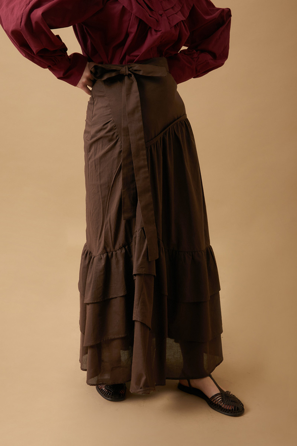 Layered Gathered Skirt Brown - 4