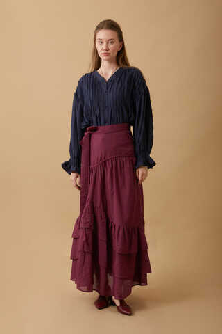 Layered Gathered Skirt Burgundy - 2