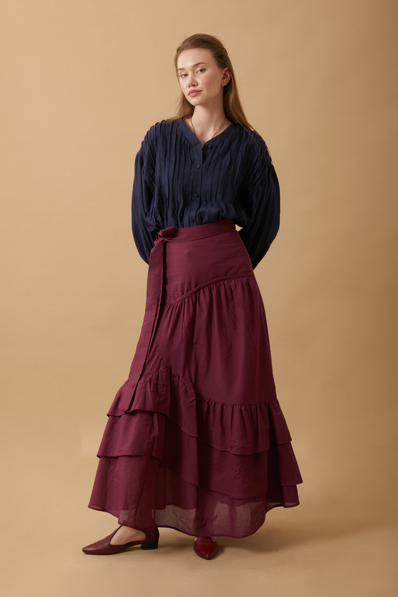 Layered Gathered Skirt Burgundy