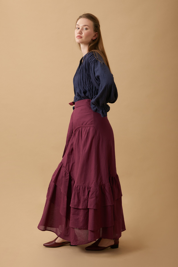 Layered Gathered Skirt Burgundy - 3