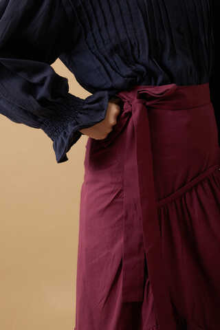 Layered Gathered Skirt Burgundy - 4