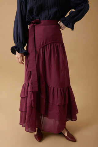 Layered Gathered Skirt Burgundy - 5
