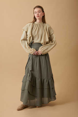 Layered Gathered Skirt Khaki - 1