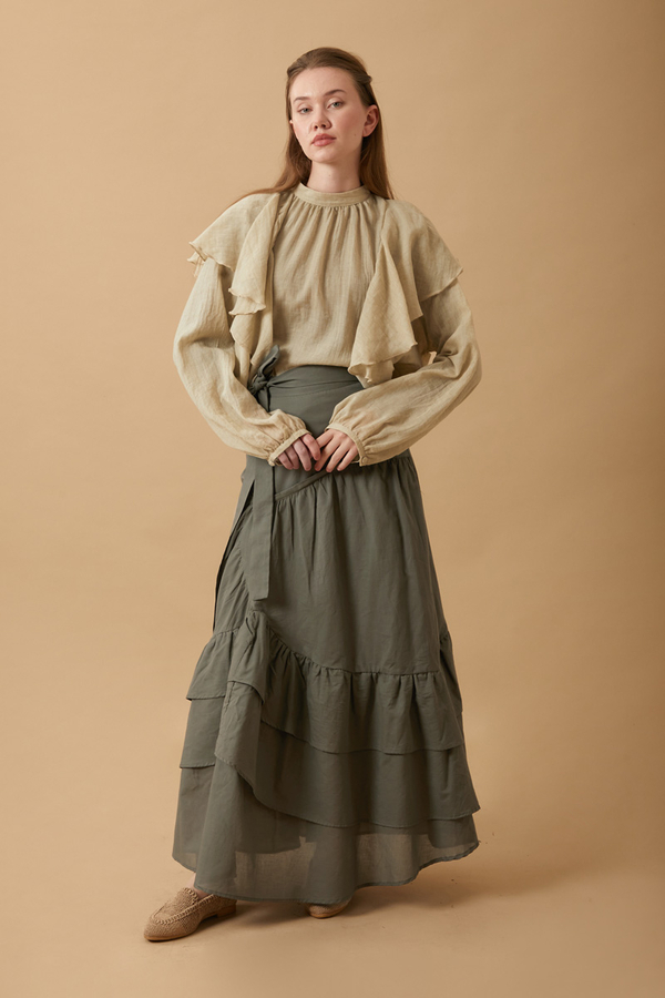 Layered Gathered Skirt Khaki 