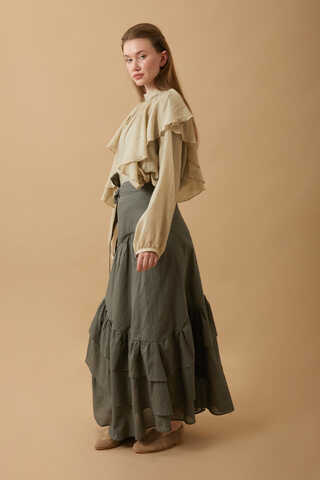 Layered Gathered Skirt Khaki - 5
