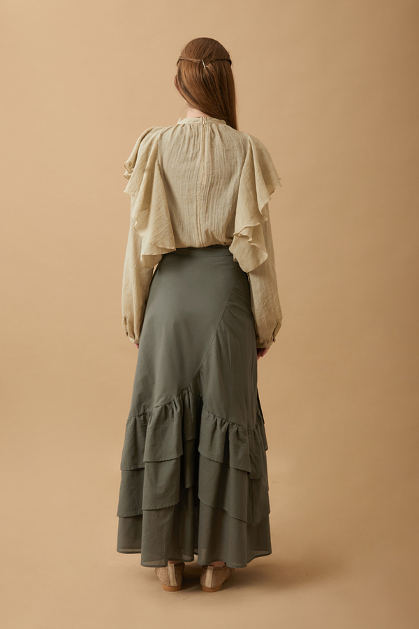 Layered Gathered Skirt Khaki - 6