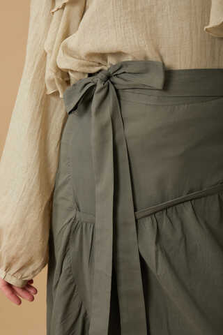 Layered Gathered Skirt Khaki - 4