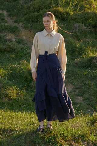 Layered Gathered Skirt Navy Blue - 2