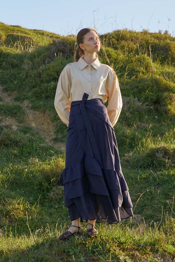 Layered Gathered Skirt Navy Blue 