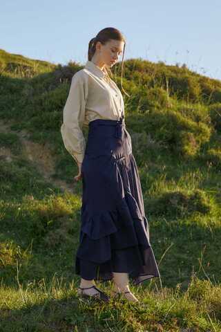 Layered Gathered Skirt Navy Blue - 3