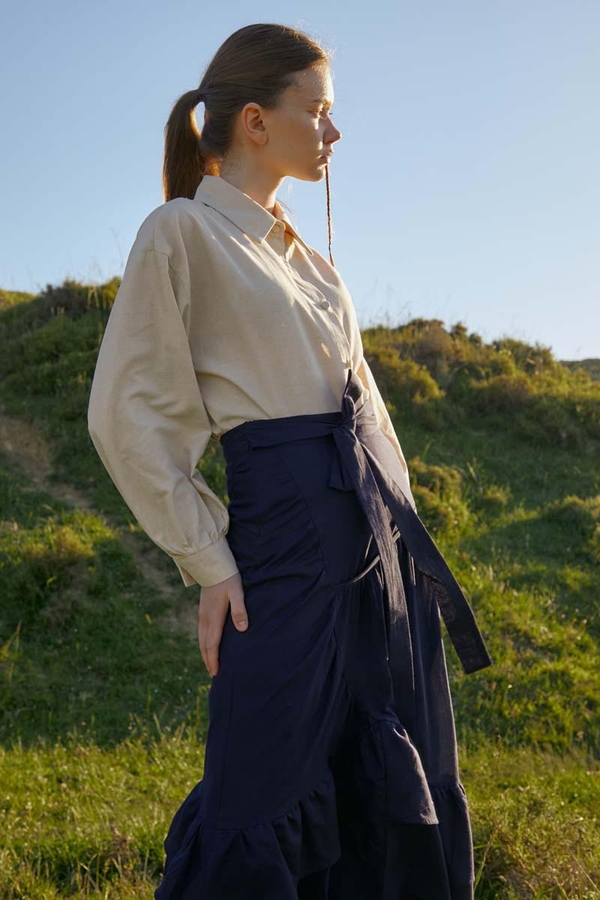 Layered Gathered Skirt Navy Blue - 5