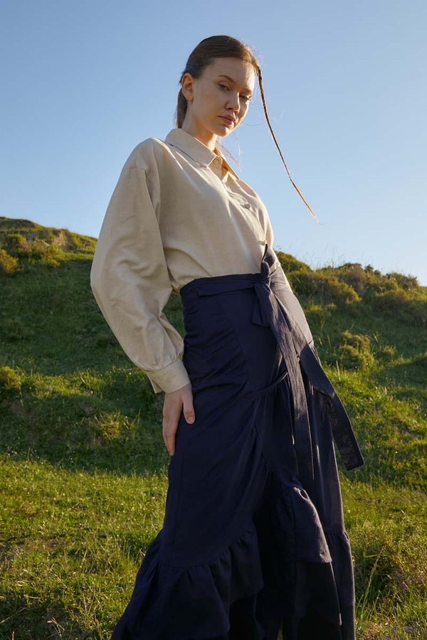 Layered Gathered Skirt Navy Blue - 6