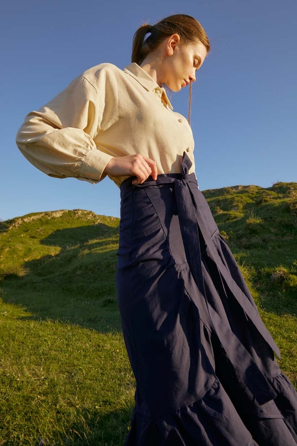 Layered Gathered Skirt Navy Blue - 9