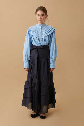 Layered Gathered Skirt Navy Blue - 10