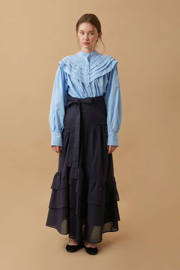 Layered Gathered Skirt Navy Blue - 10