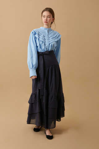 Layered Gathered Skirt Navy Blue - 11