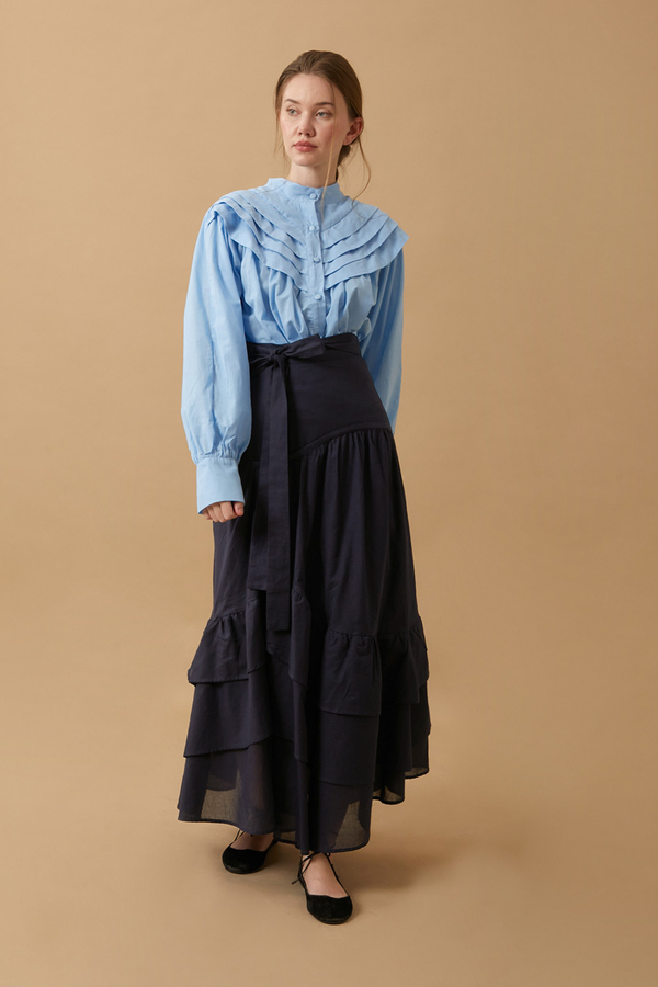 Layered Gathered Skirt Navy Blue - 11