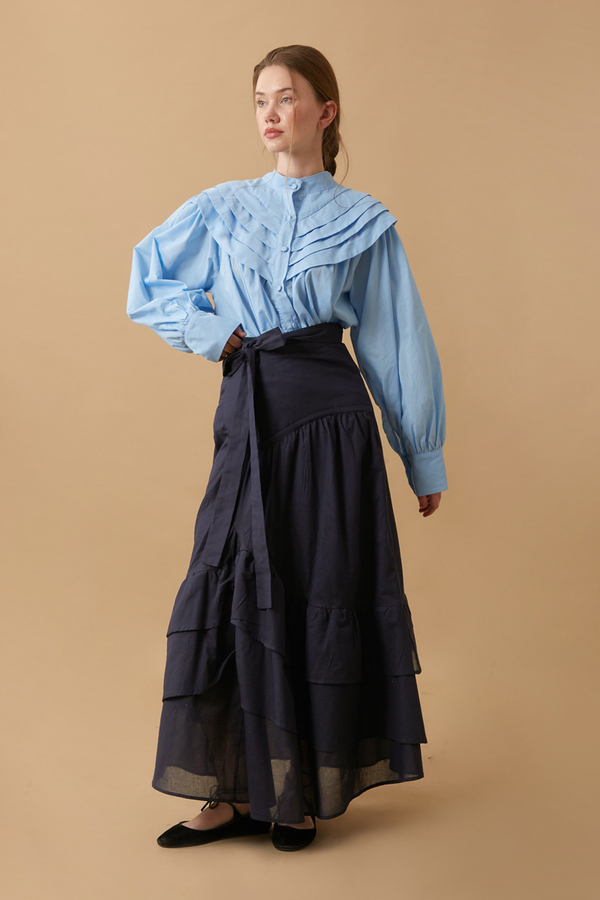 Layered Gathered Skirt Navy Blue - 14
