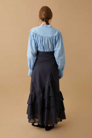 Layered Gathered Skirt Navy Blue - 17