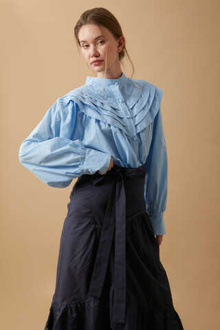 Layered Gathered Skirt Navy Blue - 15