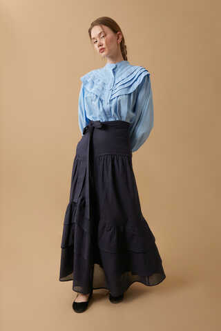Layered Gathered Skirt Navy Blue - 16