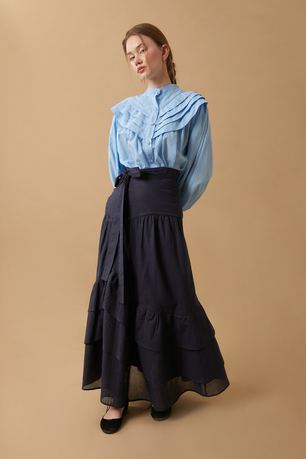 Layered Gathered Skirt Navy Blue - 16