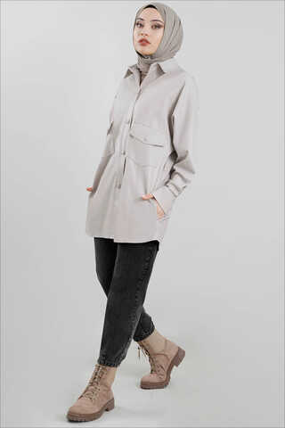 Leather Shirt Jacket Gravel - 1