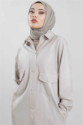 Leather Shirt Jacket Gravel - 2