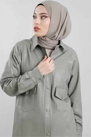 Leather Shirt Jacket Mint - 1