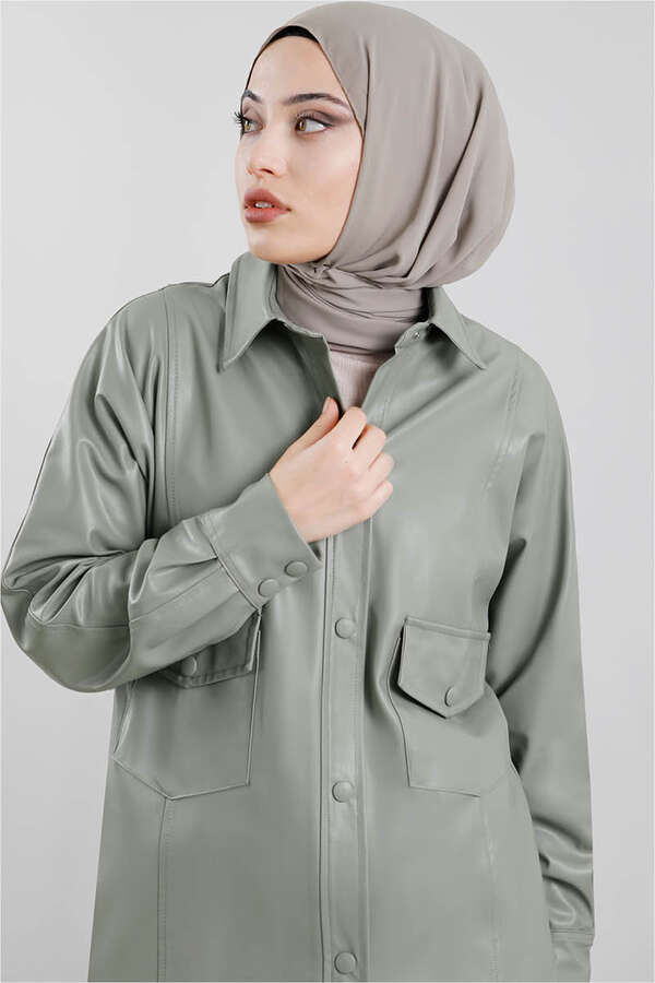 Leather Shirt Jacket Mint - 1