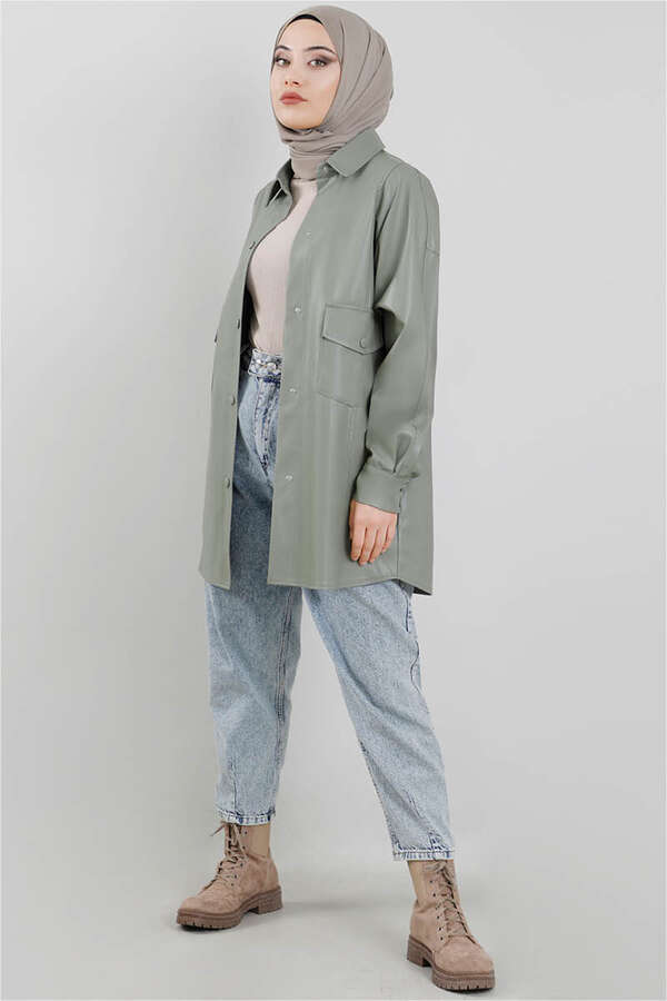 Leather Shirt Jacket Mint - 2