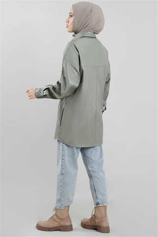 Leather Shirt Jacket Mint - 3