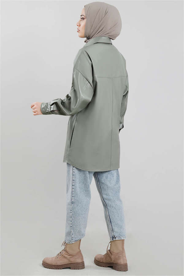 Leather Shirt Jacket Mint - 3