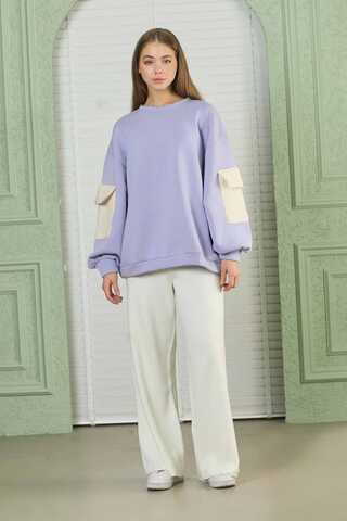 Lilac Oversize Sweat with Pocket on Sleeves - 2