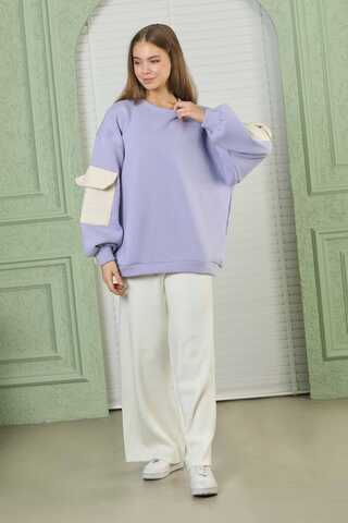 Lilac Oversize Sweat with Pocket on Sleeves - 4