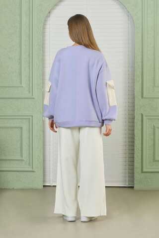 Lilac Oversize Sweat with Pocket on Sleeves - 5