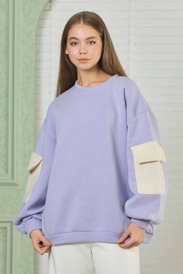 Lilac Oversize Sweat with Pocket on Sleeves - 6