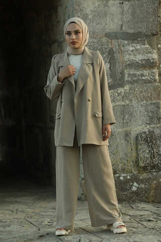 Linen Jacket Suit Beige - 1