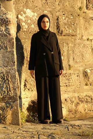 Linen Jacket Suit Black - 3