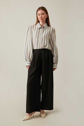 Linen Pleated Wide-Leg Pants Black - 2