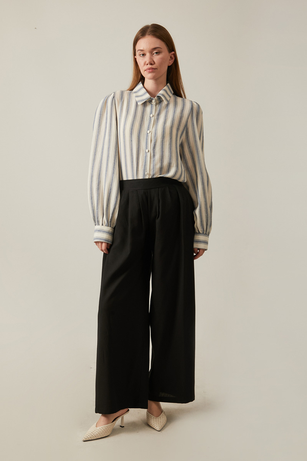 Linen Pleated Wide-Leg Pants Black - 2